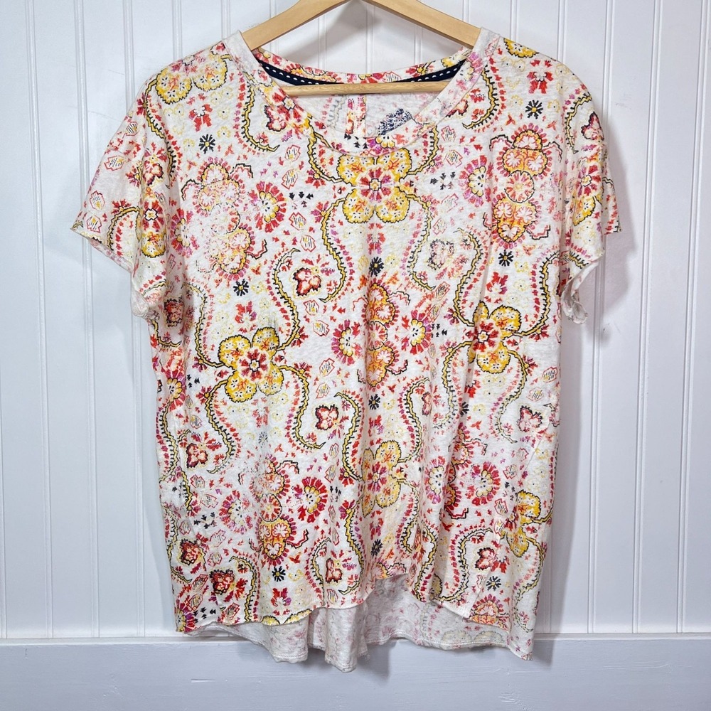 Anthropologie Pilcro Top Floral Beachy Coquette Paisley V-Neck Flutter Sleeve S